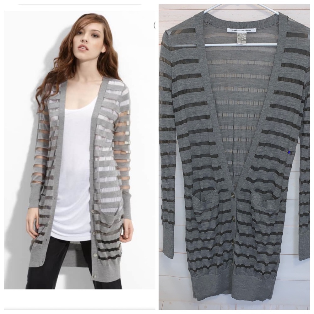 Diane Von Furstenberg Sheer Stripe Cardigan Sz 0/2